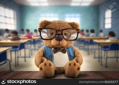 Teddy bear as a student at school. Back to school. Neural network AI generated art. Teddy bear as a student at school. Back to school. Neural network AI generated