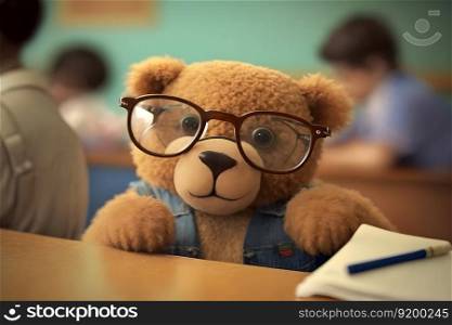 Teddy bear as a student at school. Back to school. Neural network AI generated art. Teddy bear as a student at school. Back to school. Neural network AI generated