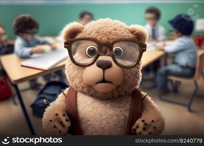 Teddy bear as a student at school. Back to school. Neural network AI generated art. Teddy bear as a student at school. Back to school. Neural network AI generated