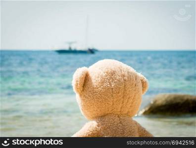 Teddy Bear Looking Out To Sea From Beach