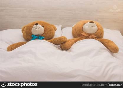 Teddy Bear lying in the bed