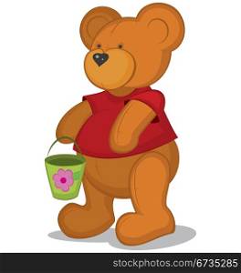 Teddy bear with pail in red T-short vector illustration on white