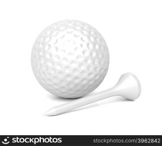 Tee and golf ball on shiny white background