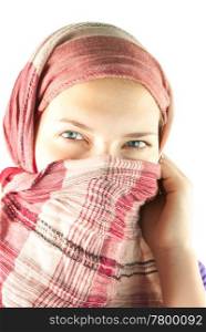 Teen girl muffled in a shawl