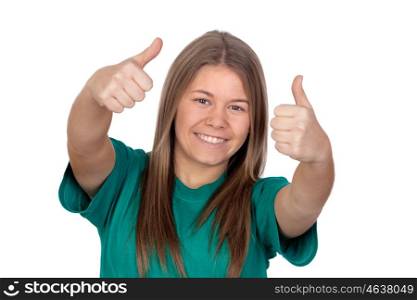 Teen girl saying OK isolated on white background