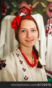 Teen girl wearing Ukrainian national costume