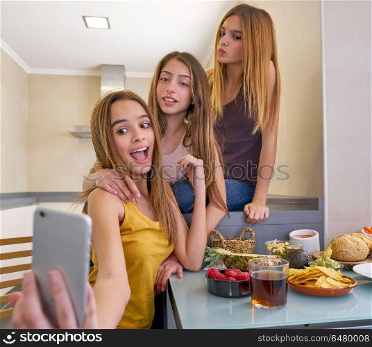 teen girls best friends selfie photo having lunch. teen girls best friends selfie photo having lunch eating at kitchen