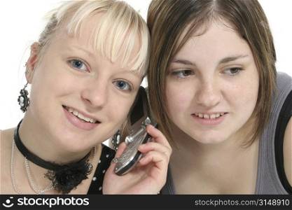 Teen girls on cellphone.