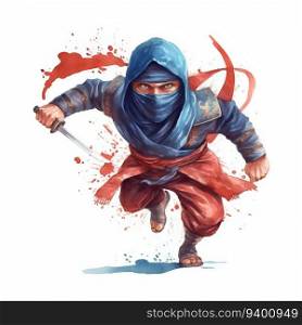 Teen Ninja Warrior in Action, Cartoon Style. Generative ai. High quality illustration. Teen Ninja Warrior in Action, Cartoon Style. Generative ai
