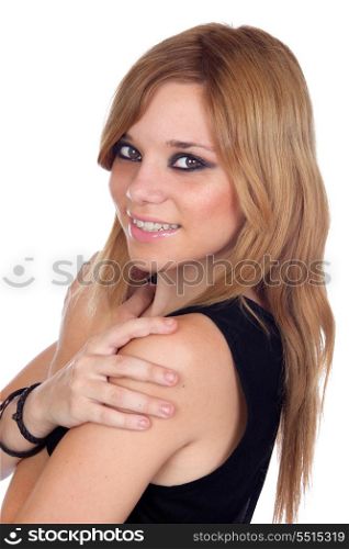 Teen rebellious girl isolated on a over white background