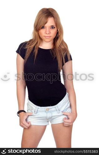 Teen rebellious girl isolated on a over white background