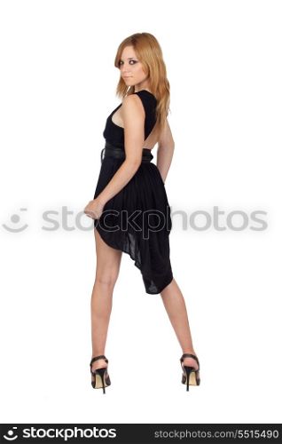 Teen rebellious girl with a black dress isolated on a over white background