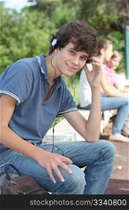 Teenage boy with headphones on