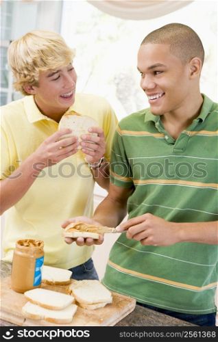 Teenage Boys Making Sandwiches