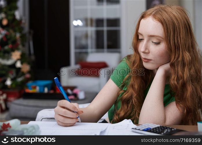 Teenage girl (13-15 years) doing homework