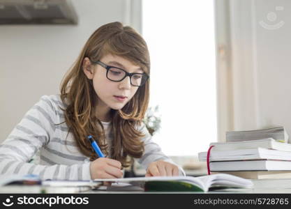 Teenage girl doing homework at table