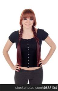 Teenage girl dressed in black with a piercing isolated on white background
