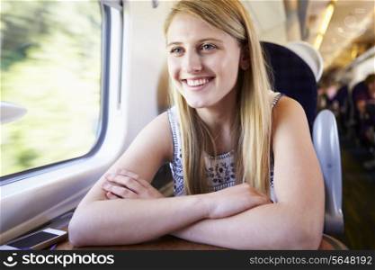 Teenage Girl Relaxing On Train Journey