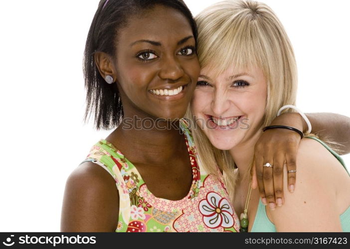 Teenage girl talking on a mobile phone and smiling