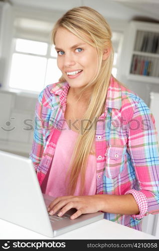 Teenage girl using laptop