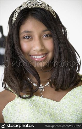 Teenage girl wearing tiara
