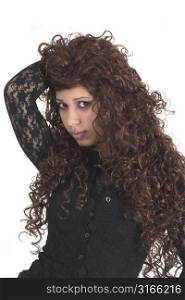 Teenage girl with long redhaired wig