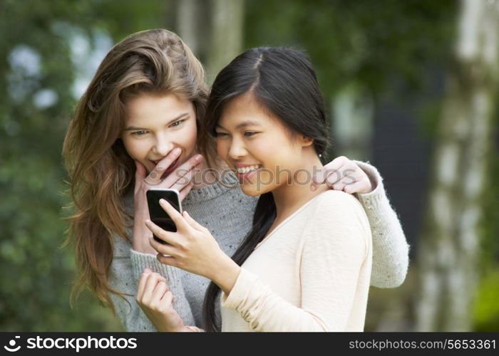 Teenage Girls Reading Text Message Together