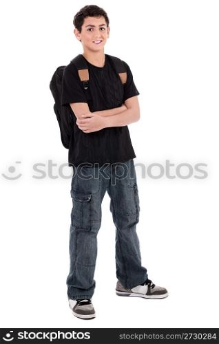 teenage school boy on isolated white background