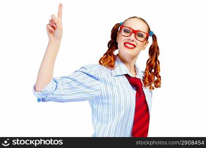 Teenager girl in red glasses