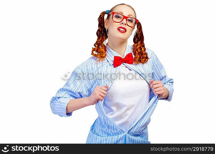 Teenager girl in red glasses