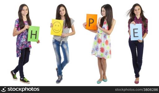 Teenager girl showing the text hope on paper