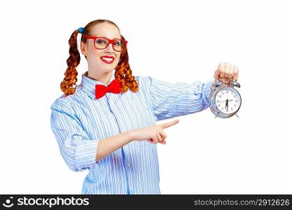 Teenager girl with alarm clock