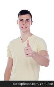 Teenager guy saying Ok isolated on a white background