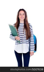 Teenager student girl isolated on a white background