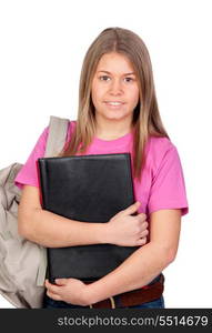 Teenager student girl isolated on white background