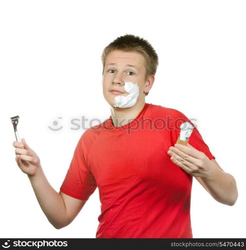 teenager the first time tries to have a shave