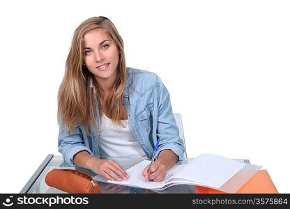 Teenager writing