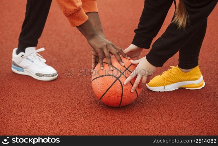 teenagers basketball field together 2