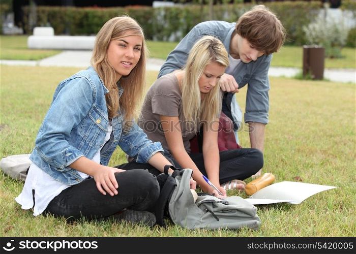 Teenagers sitting on grass