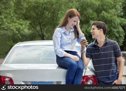 Teenagers with car