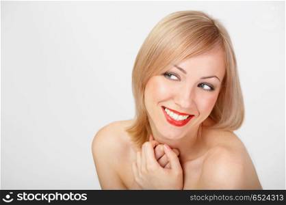 teeth; beautiful; female; person; blond; happiness; portrait; vitality; cheerful; adult; people; lips; perfection; flirting; expression; model; make-up; playful; joy; girl. Beauty person