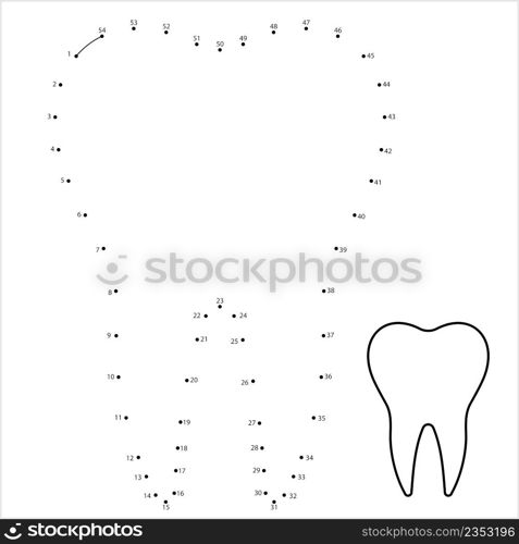 Teeth Icon Dot To Dot, Medical Dental Icon Vector Art Illustration