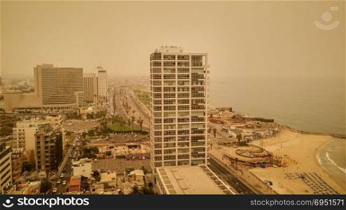 Tel Aviv city during the haze of sand on August 9, 2015