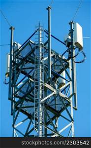 Telecommunication concrete tower with antennas. LTE, GSM, 2G, 3G, 4G, 5G tower of cellular communication
