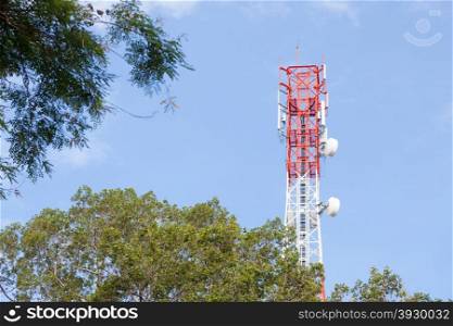 Telecommunication mast for mobile systems In the area of high mountains and forests.