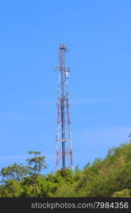 Telecommunication tower on mountian and blue sky