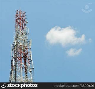 Telecommunication tower with cloud sky