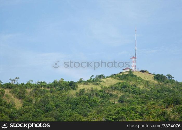 Telecommunications antenna signal. On top of a mountain. To coverage.