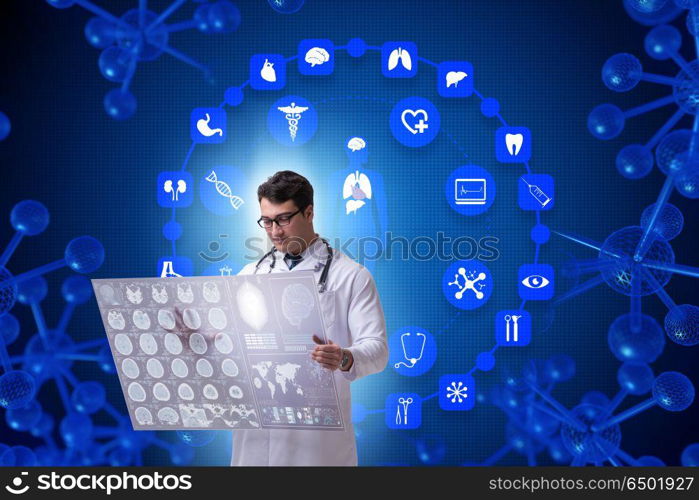 Telemedicine concept with doctor looking at x-ray image