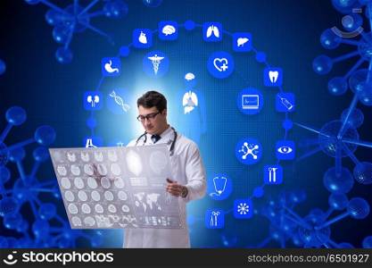 Telemedicine concept with doctor looking at x-ray image